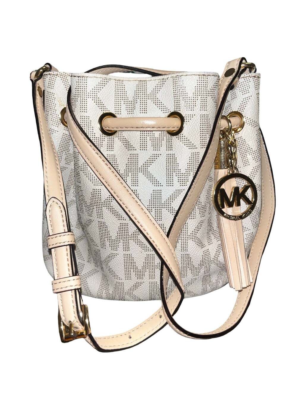 Michael Kors Jules Small Signature Bucket Crossbody Bag in Vanilla with Card Cas